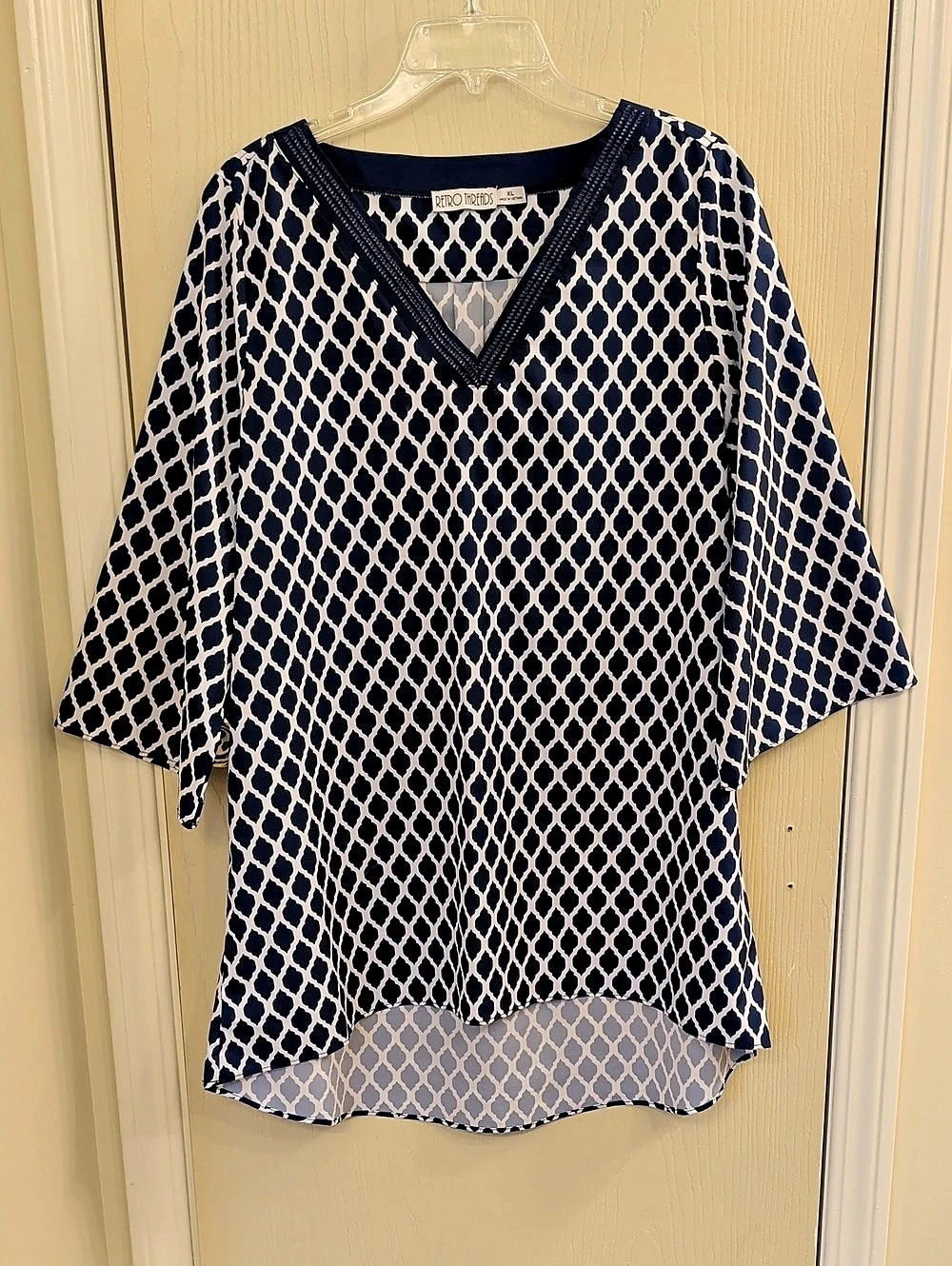 Retro Threads Geometric Hi-Low Tunic – Blue & White – XL